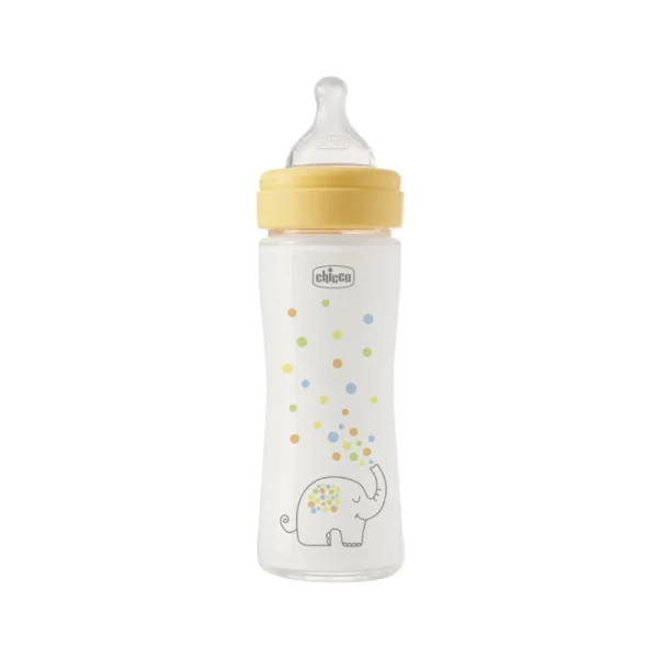 Chicco Perfect Easy staklena flašica za bebe 0m+ Žuta 240ml